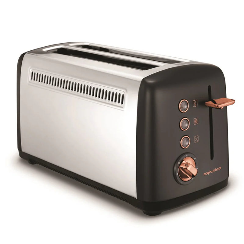 Morphy Richards Long Slot 4 Slice Toaster - Black & Rose Gold | 245036