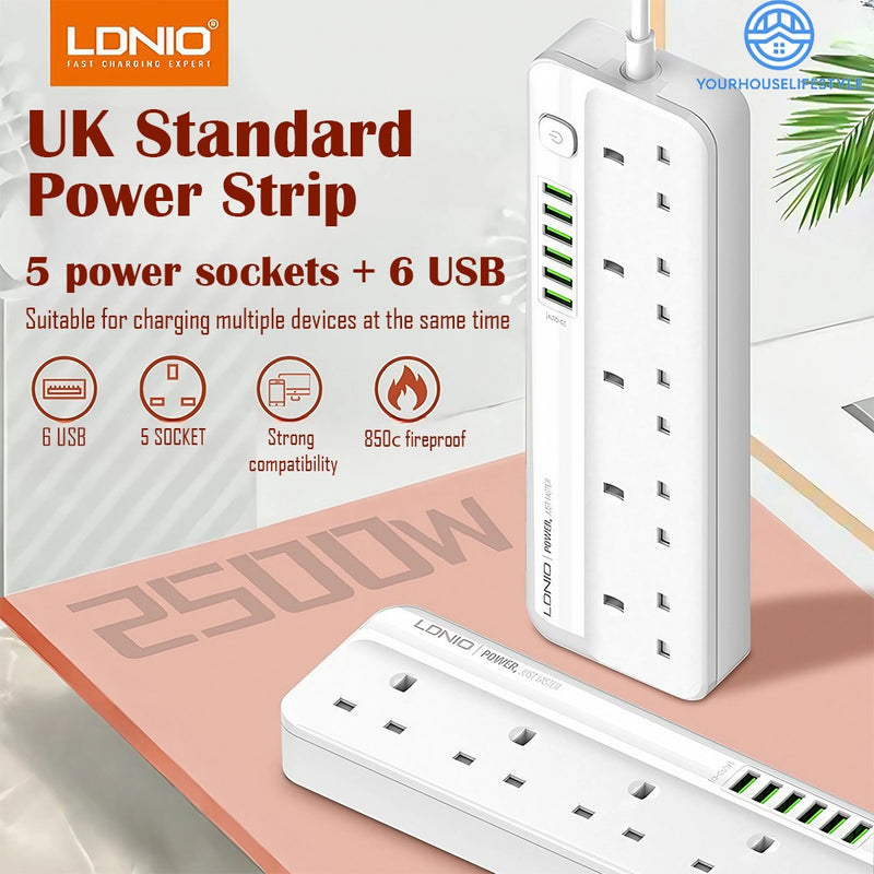 LDNIO 6 x USB-A Ports with 5 x AC Power Socket | 600146