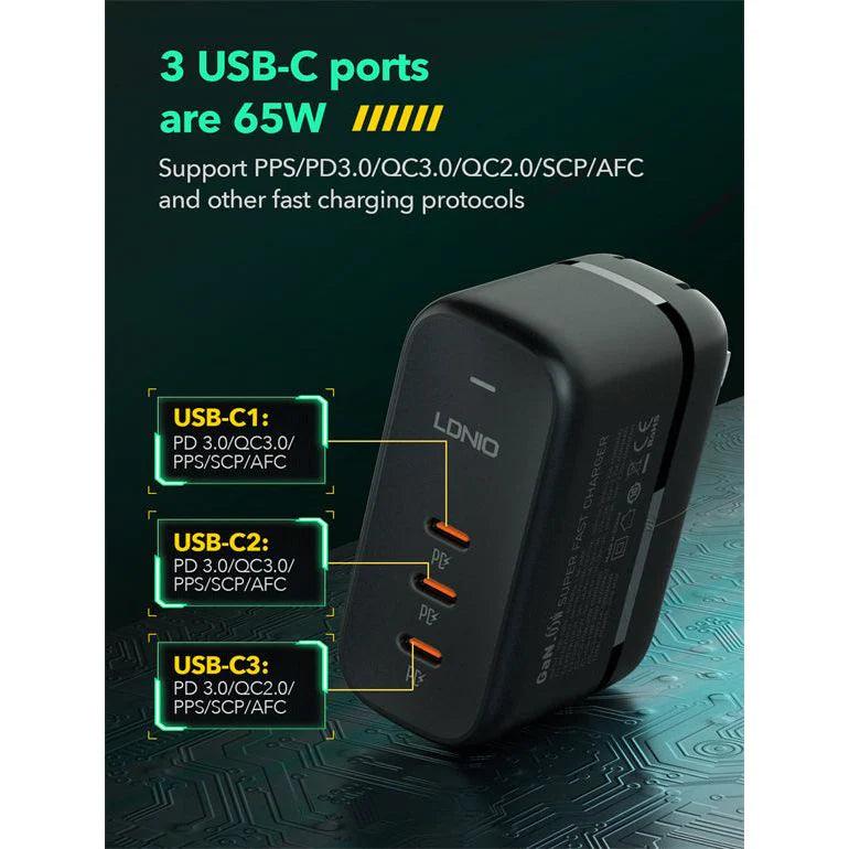 LDNIO 65W GAN PD 3X USB-C CHARGER | 601396 Product Type_Charger LDNIO 65W GAN PD 3X USB-C CHARGER | 601396 - Default Title 39.99 601396 Meath Meath Ireland aceeuronics.ie Ace Euronics