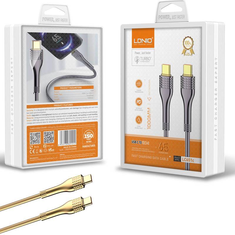 LDNIO USB-C-C 65W PD QC 2M GOLD CABLE | 601235 Product Type_Charger LDNIO USB-C-C 65W PD QC 2M GOLD CABLE | 601235 - Default Title 9.95 601235 Meath Meath Ireland aceeuronics.ie Ace Euronics