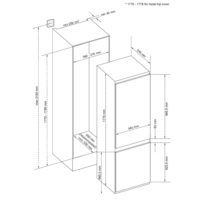 Belling 70/30 Integrated Fridge Freezer Frost Free | BIFF7131